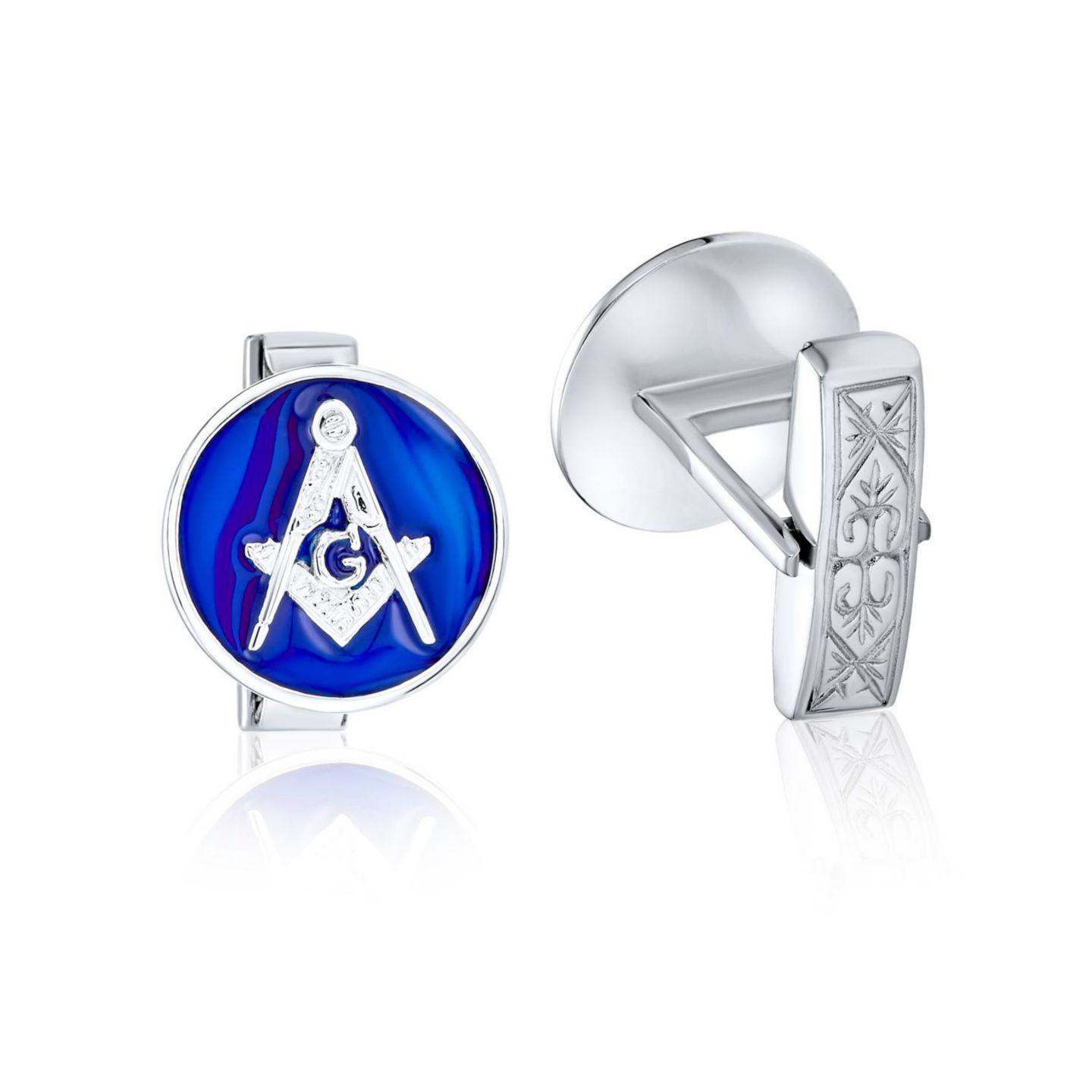 Мужские запонки Bling Jewelry Freemasons Compass Masonic Cufflinks Blue Enamel .925 Sterling Silver, цвет: Синий — фото 3
