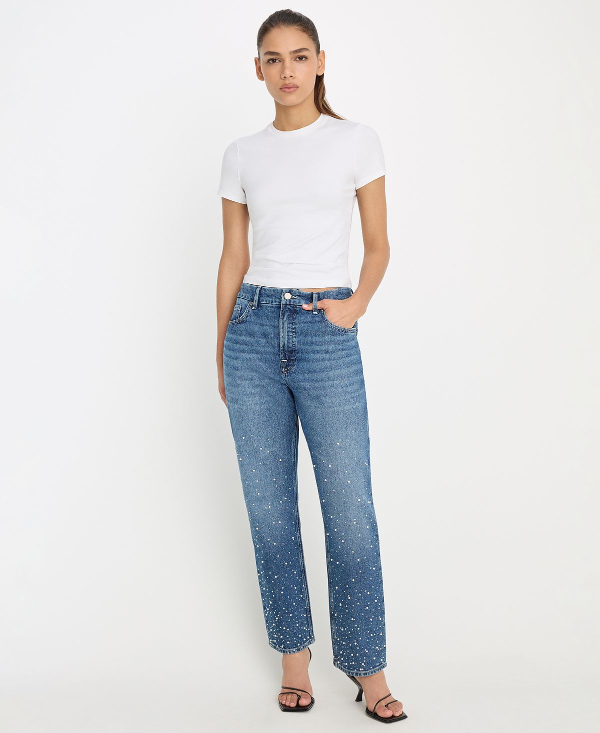 Good American Women's Good Icon Straight Crop Cultivated Pearl Jeans view 2 — MAYCSS fashion products