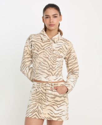 Women's Essential Crop Tiger Print Collared Jacket