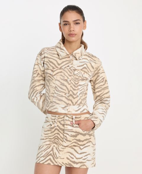 Женские куртки Good American Women's Essential Crop Tiger Print Collared Jacket