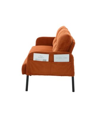 Oversized Corduroy Loveseat Sofa with Metal Legs and Side Pockets