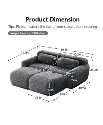 Soft Plush Boneless Sofa, No Assembly, Anti-Slip, Ottoman, Pillows