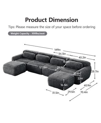 U-shaped Boneless Sofa, 32D High Density Sponge, Anti-Slip, No Assembly, Ergonomic, Dark Gray