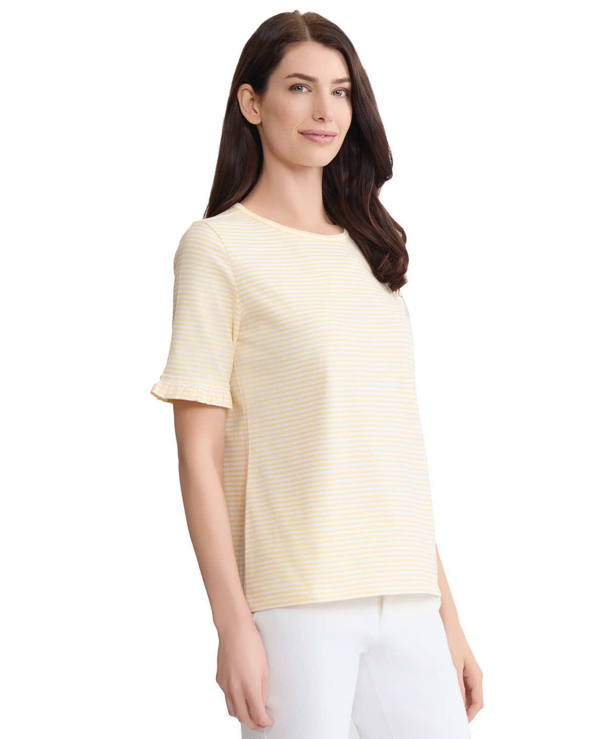 Jones New York Petite Elbow Ruffle-Sleeve Crewneck T-Shirt