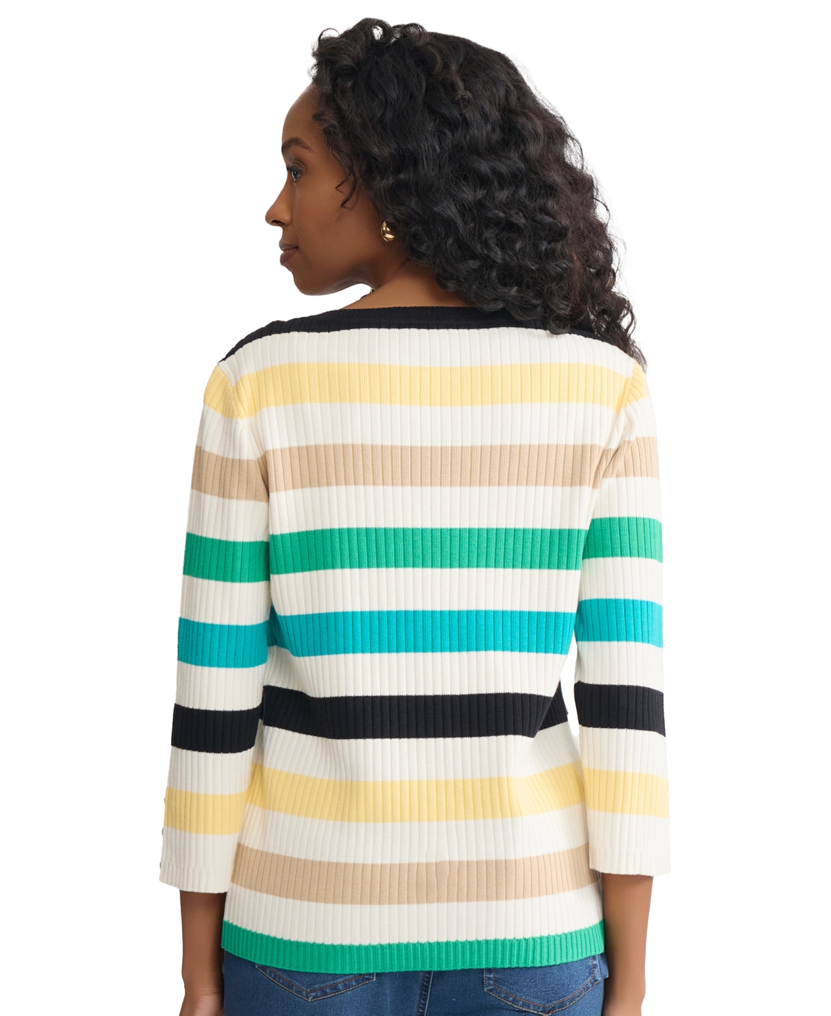 Jones New York Petite Striped Boat Neck Top