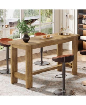 63-Inch Long Bar Table, Counter Height Pub Table with Footrest & Unique Curved Legs, Farmhouse Rectangular High Top Home Coffee Bar Unit