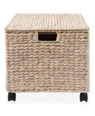 Rolling Filing Cabinet, Whitewash - Water Hyacinth Hanging File Folder Organizer on Wheels, Home Office Storage