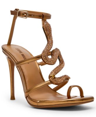 Women's Python Embellished T-Strap Stiletto Heel Dress Sandals