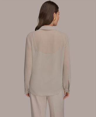 Petite Brush Stroke Button-Down Blouse