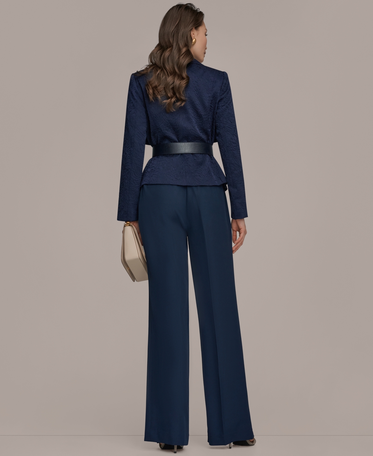 Donna Karan New York Women's Novelty Wide Lapel Belted Blazer