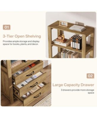 70.9" Tall Bookshelf with 3 Large Drawers, Wooden Bookcase with 3-Tier Open Shelf, Modern Freestanding Display Shelf Organizer