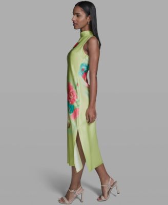 Women's Floral Printed Mock Neck Midi Dress