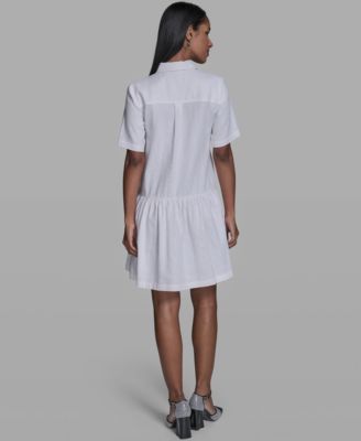 Women's Drop Waist Collared Shirt Dress