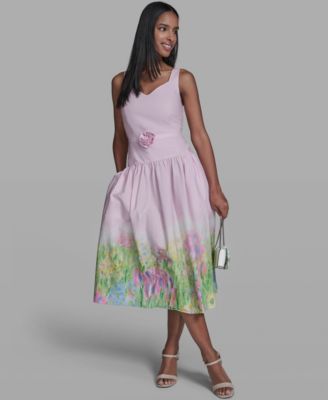 Women's Drop Waist Border Hem Midi Dress