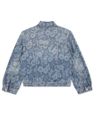 Girls' Oversized Floral Denim Trucker Jacket