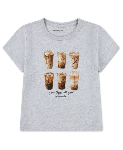 Футболка abercrombie kids Iced Coffee Classic Crewneck T-Shirt для девочек, цвет: Светлый серый меланжевый
