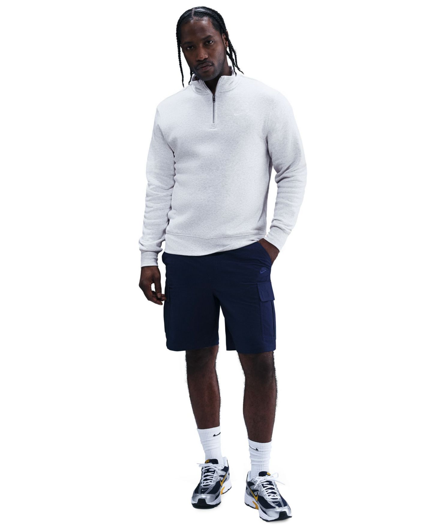 Мужская толстовка Nike Sportswear Club Half-Zip Fleece, цвет: Берёзовый меланжевый / Белый — фото 2