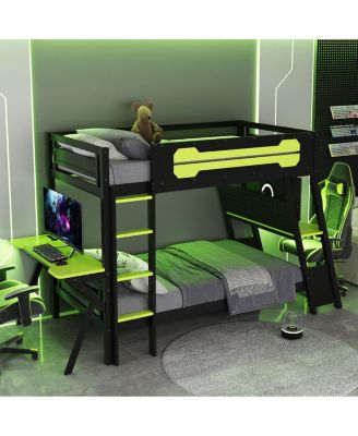 Twin Size Gaming Bunk Bed with Desks & USB Ports