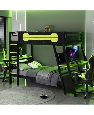 Twin Size Gaming Bunk Bed with Desks & USB Ports