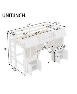 Twin Loft Bed with Bookshelf, Curtain, Storage, Playful Design