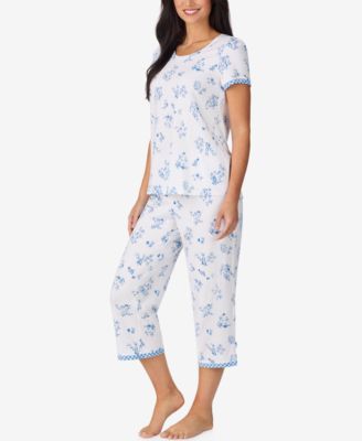 Women's Cropped Short-Sleeve Pajama Top and Pants, 2-Piece Set