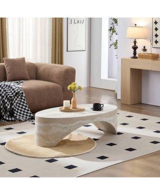 The oval natural marble coffee table side table in the living room