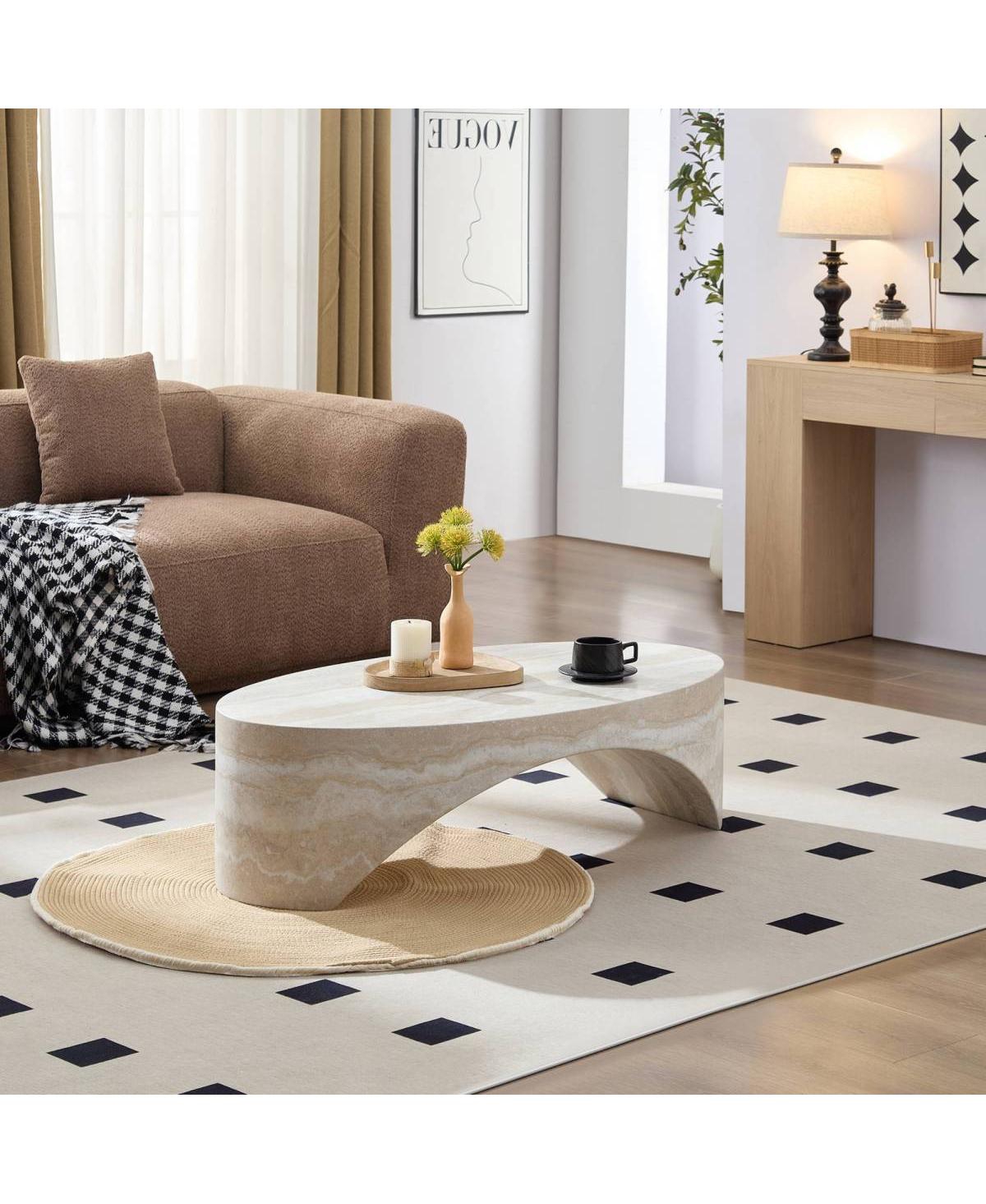 Streamdale Furniture The oval natural marble coffee table side table in the living room
