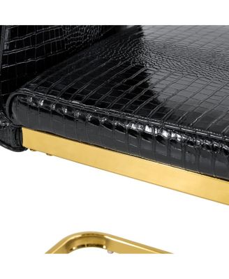 Set of 4 Retro Alligator Upholstered Dining Chairs with Crystal Buckle & Gold Legs