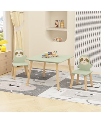 Streamdale Kids Table and Chair Set with 2 Sloth Chairs, Wooden Toddler Activity Table - Sage Green & Wood