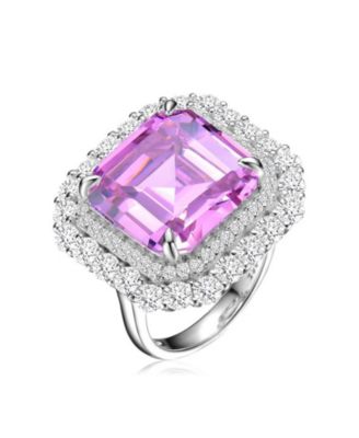 Dazzling White Gold Plated Pink Ascher & Double Halo CZ Cocktail Ring
