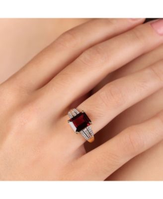 Art Deco Style 3CT Natural Red Garnet Baguette Side Stone Ring 14K Gold Vermeil Sterling Silver