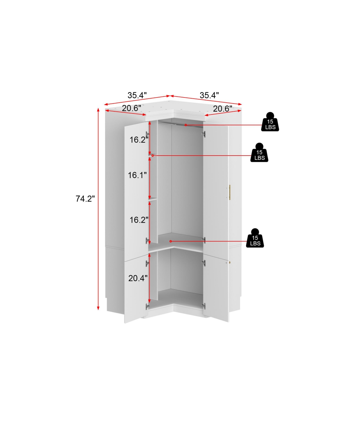 Famapy White Wood -Door Corner Wardrobe Armoires with Storage Shelves