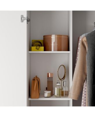 White Wood 4-Door Corner Wardrobe Armoires with Storage Shelves