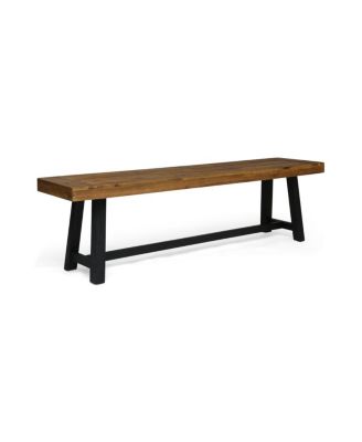 Acacia Outdoor Bench, Sandblast Teak Finish and Black, set of 2pcs