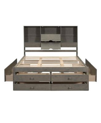 Platform Bed with Storage Headboard and 8 Drawers