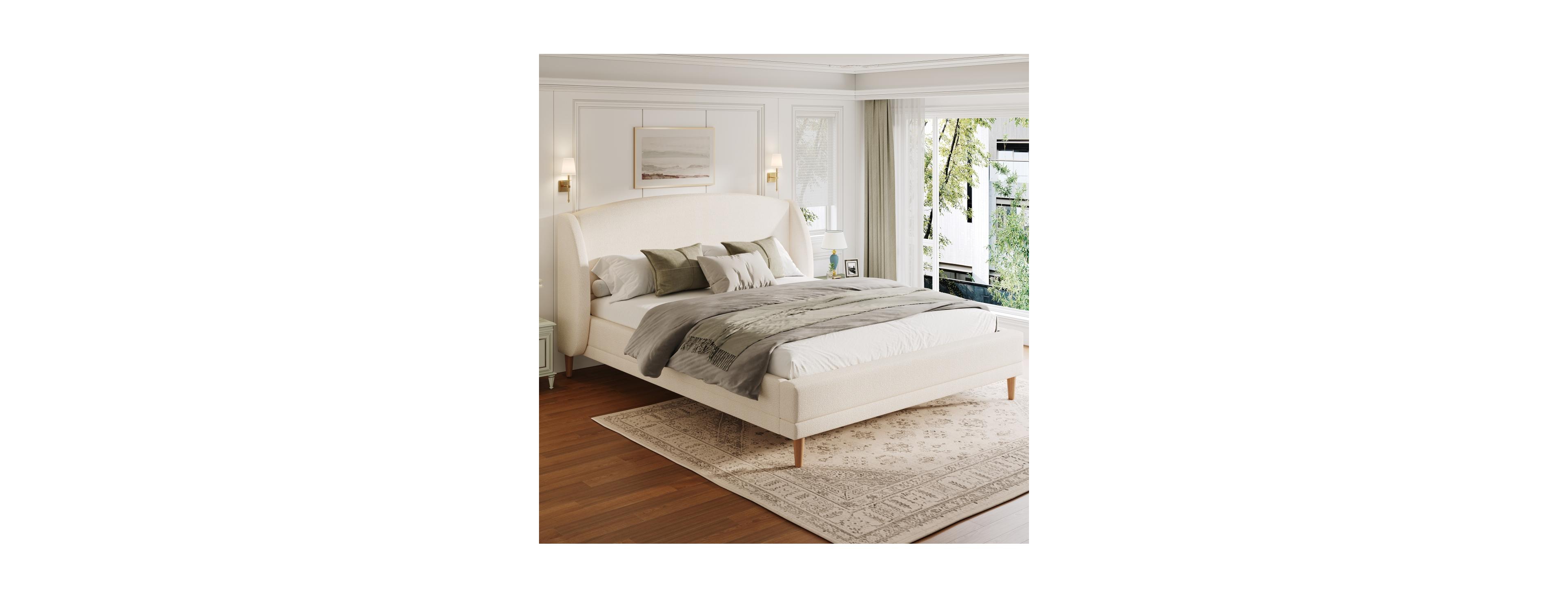 Streamdale Furniture King Size Boucle Upholstered Bed Frame with Wingback Headboard