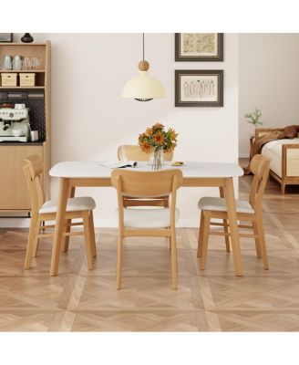 5-Piece Dining Table Set with Solid Wood Frame Table and 4 Upholstered Chairs