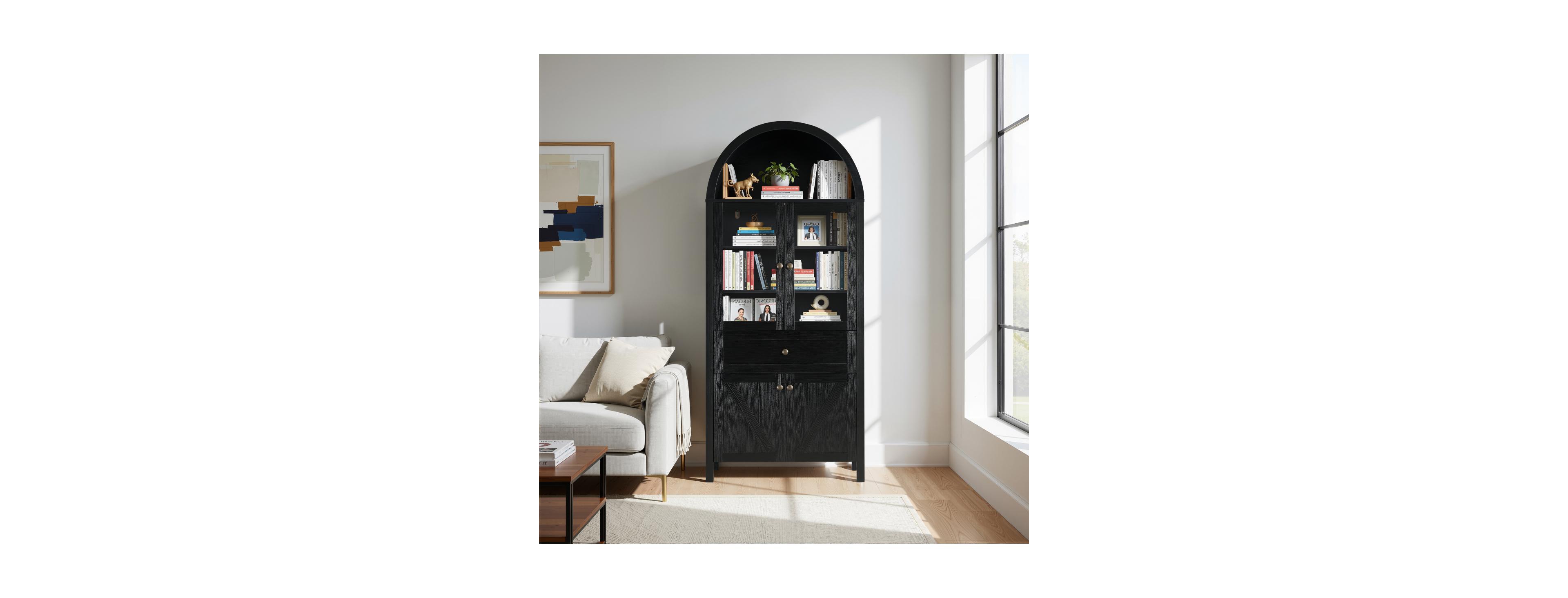 Streamdale Furniture Dome Cabinet, Black, high-quality materials, antique craftsmanship, large storage