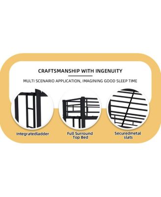 Twin Over Twin Metal Bunk Bed with Ladders & Guardrail, Convertible 2 Beds