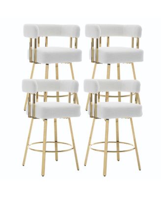 Modern decorative chair with gold metal legs, Teddy fleece upholstered sofa 2PC White