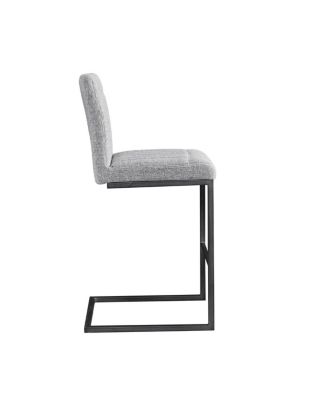 Bar Stool – Light Gray Fabric Chair with Black Metal Frame (2 Sets)