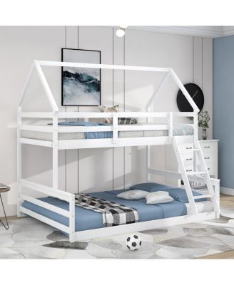 Twin over Full House Bunk Bed with Built-in Ladder
