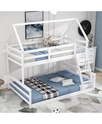 Twin over Full House Bunk Bed with Built-in Ladder