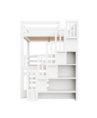 Full Size Triple Bunk Bed with Storage Staircase, Separate Design