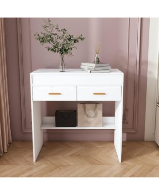 Flip Top Vanity Desk with LED Mirror & Outlet
