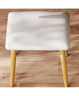 7-Drawer Vanity Desk with LED Mirror & Carved Details, Makeup Table with Stool