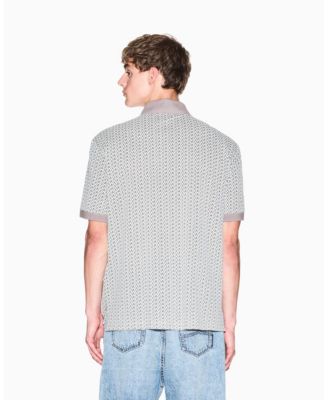 Men's Short Sleeve Pique Allover Logo Print Polo Shirt