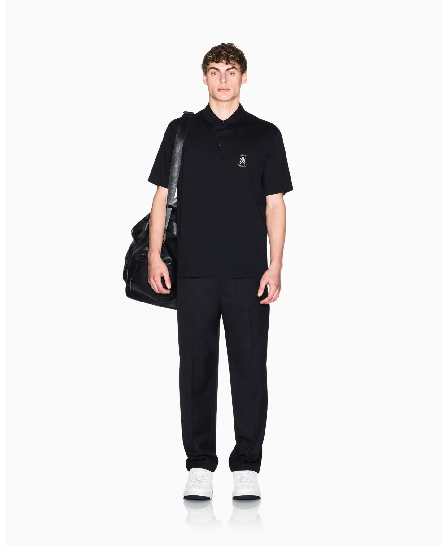 Мужское поло A|X Armani Exchange Short Sleeve Mercerized Cotton Logo Polo Shirt, цвет: Чёрный — фото 2