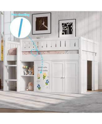 Loft Bed with Storage Cabinet and Chalkboard Panel
