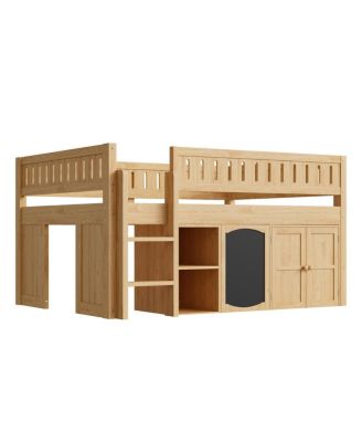 Loft Bed with Storage Cabinet and Chalkboard Panel